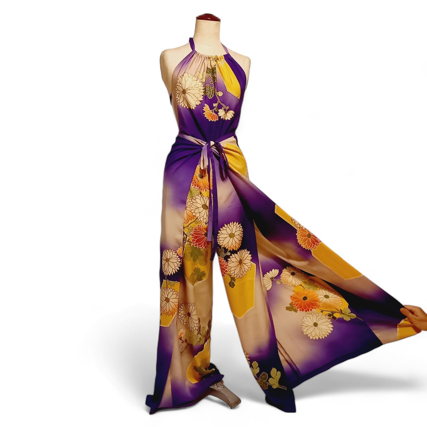 コレクションドレス オールインワンラップパンツ 訪問着 紫菊のオールインワンラップパンツ