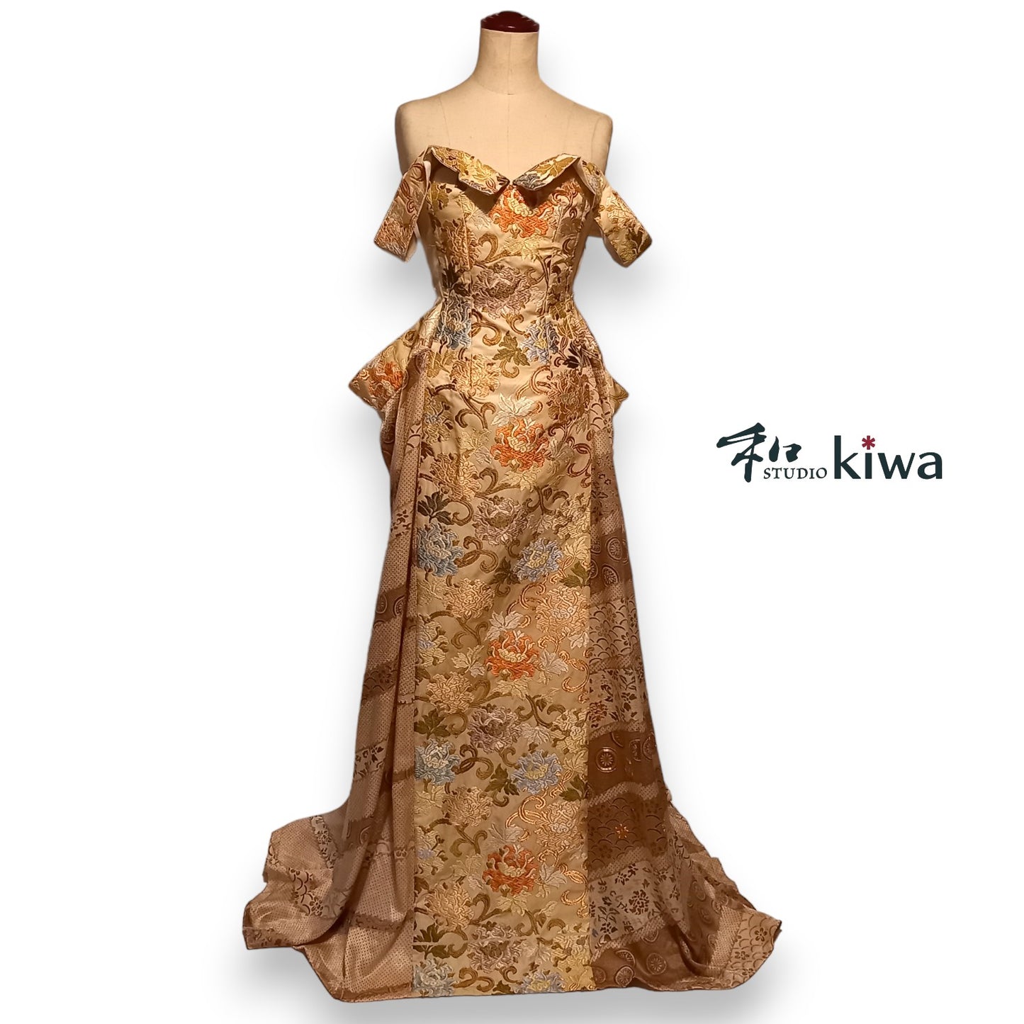 コレクションドレス ビスチェドレス 訪問着 帯 黄金色植物柄のビスチェドレス