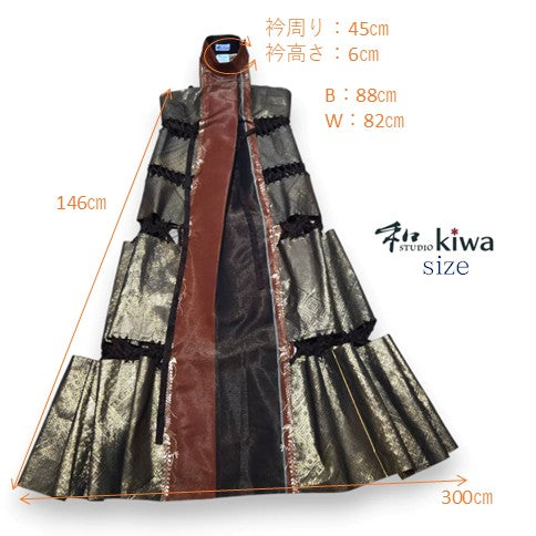 コレクションドレス　　ドロンワークワンピース　帯　　朱ゴールドのドロンワークワンピース