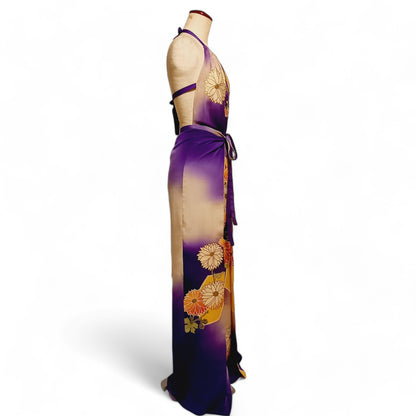 コレクションドレス　　オールインワンラップパンツ　訪問着　紫菊のオールインワンラップパンツ