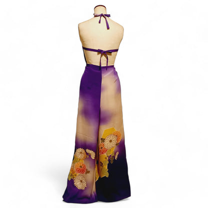 コレクションドレス　　オールインワンラップパンツ　訪問着　紫菊のオールインワンラップパンツ