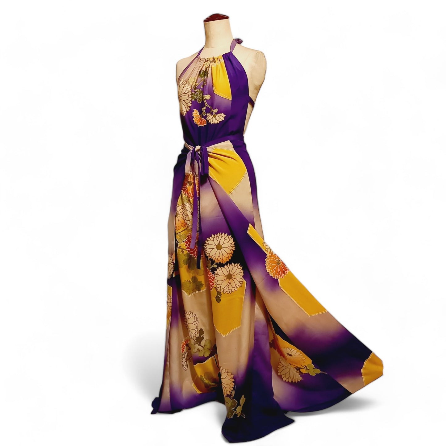 コレクションドレス　　オールインワンラップパンツ　訪問着　紫菊のオールインワンラップパンツ