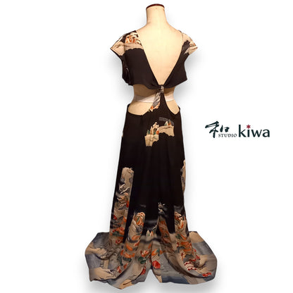 コレクションドレス　　オールインワンねじれパンツ　留袖　黒風景文様のオールインワンねじれパンツ