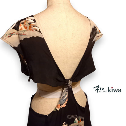 コレクションドレス　　オールインワンねじれパンツ　留袖　黒風景文様のオールインワンねじれパンツ