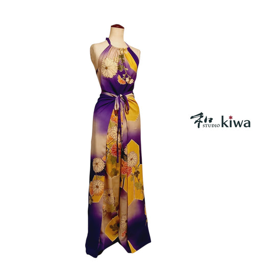 コレクションドレス　　オールインワンラップパンツ　訪問着　紫菊のオールインワンラップパンツ