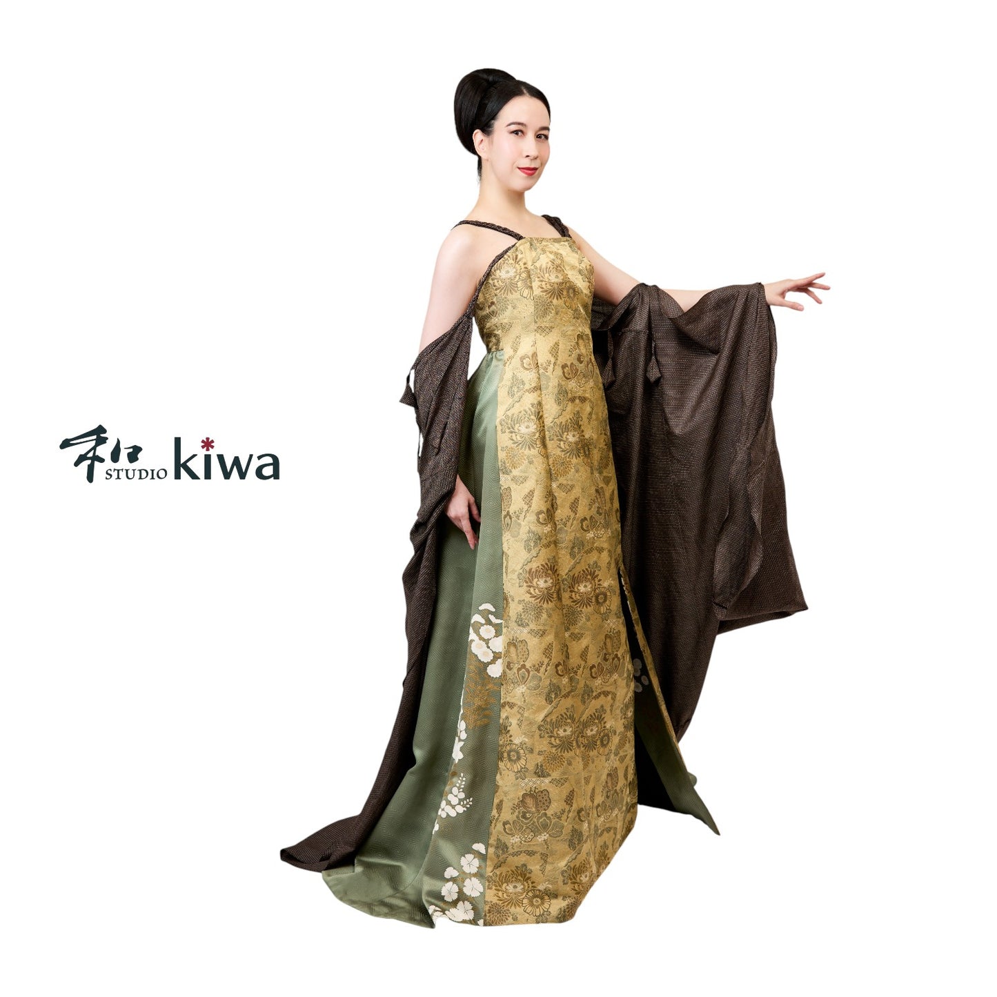 コレクションドレス　　ビスチェドレス　帯　訪問着　菊紋様のビスチェドレス