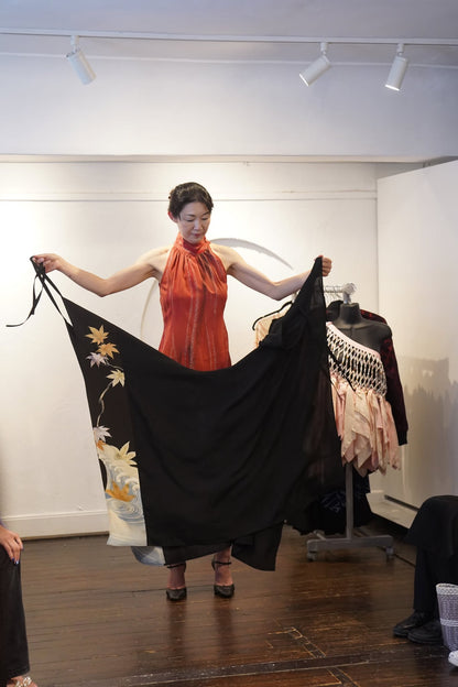 パンツ　ラップパンツ　黒紋付　留袖　紅葉流水と紗のラップパンツ