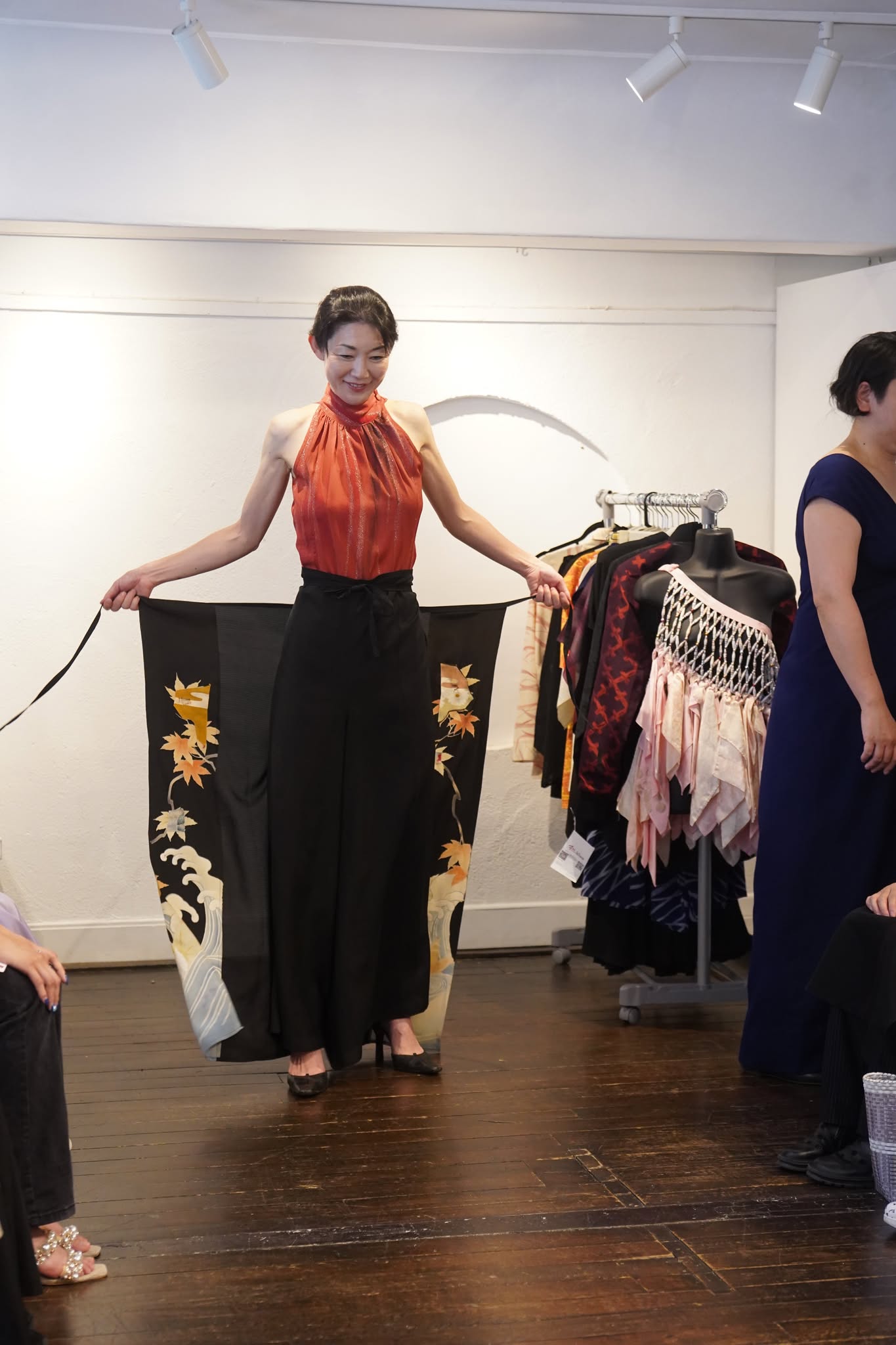 パンツ　ラップパンツ　黒紋付　留袖　紅葉流水と紗のラップパンツ