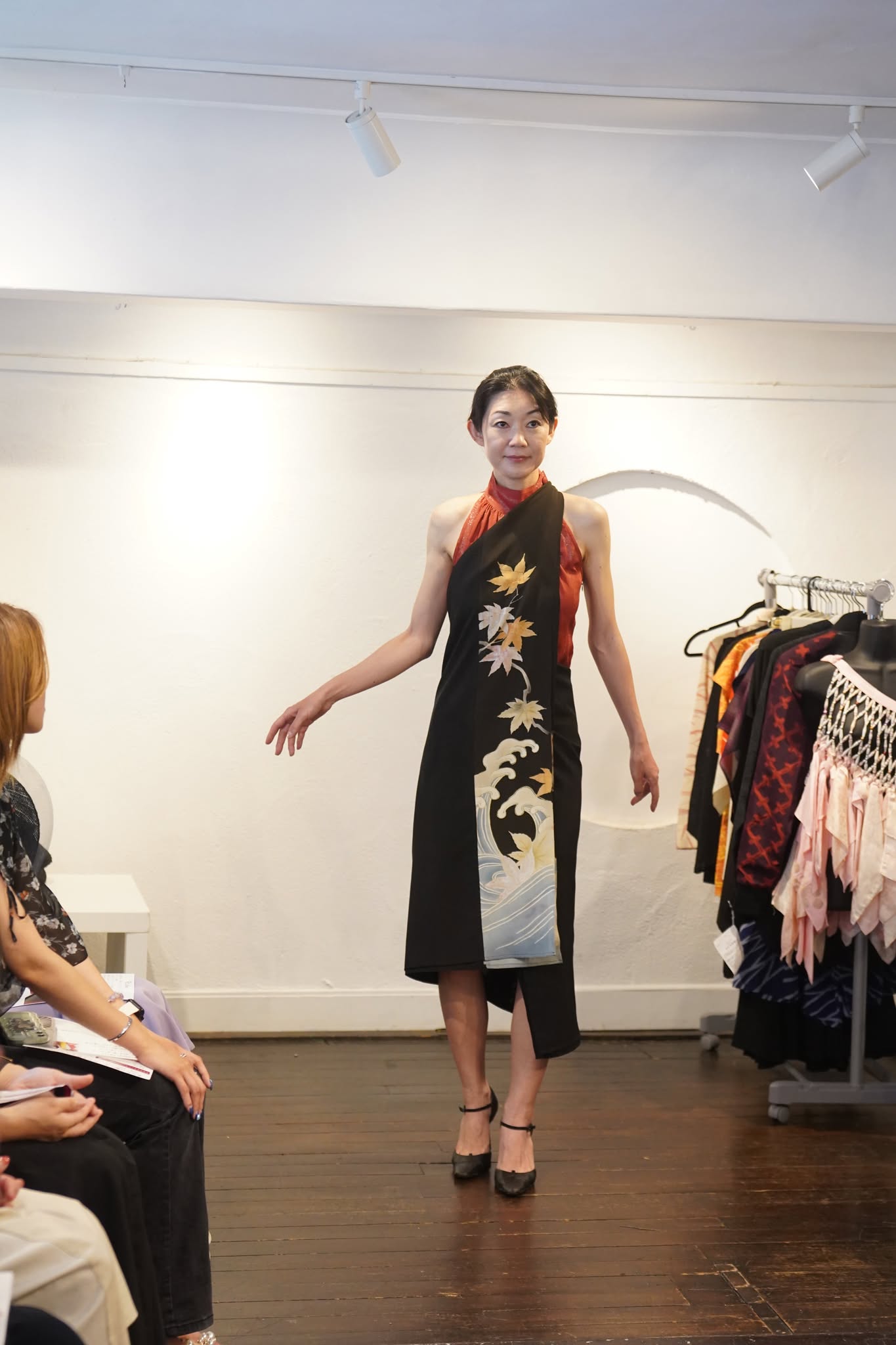 パンツ　ラップパンツ　黒紋付　留袖　紅葉流水と紗のラップパンツ