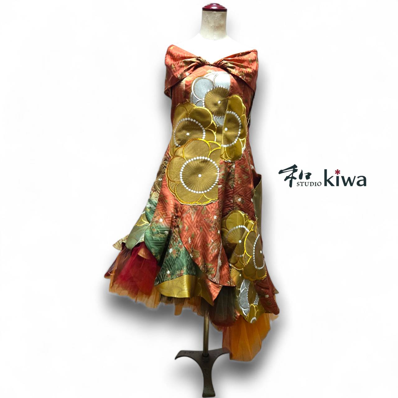 コレクションドレス　　エスカルゴワンピース　振袖　帯　花文様エスカルゴワンピース