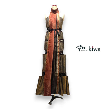 コレクションドレス　　ドロンワークワンピース　帯　　朱ゴールドのドロンワークワンピース