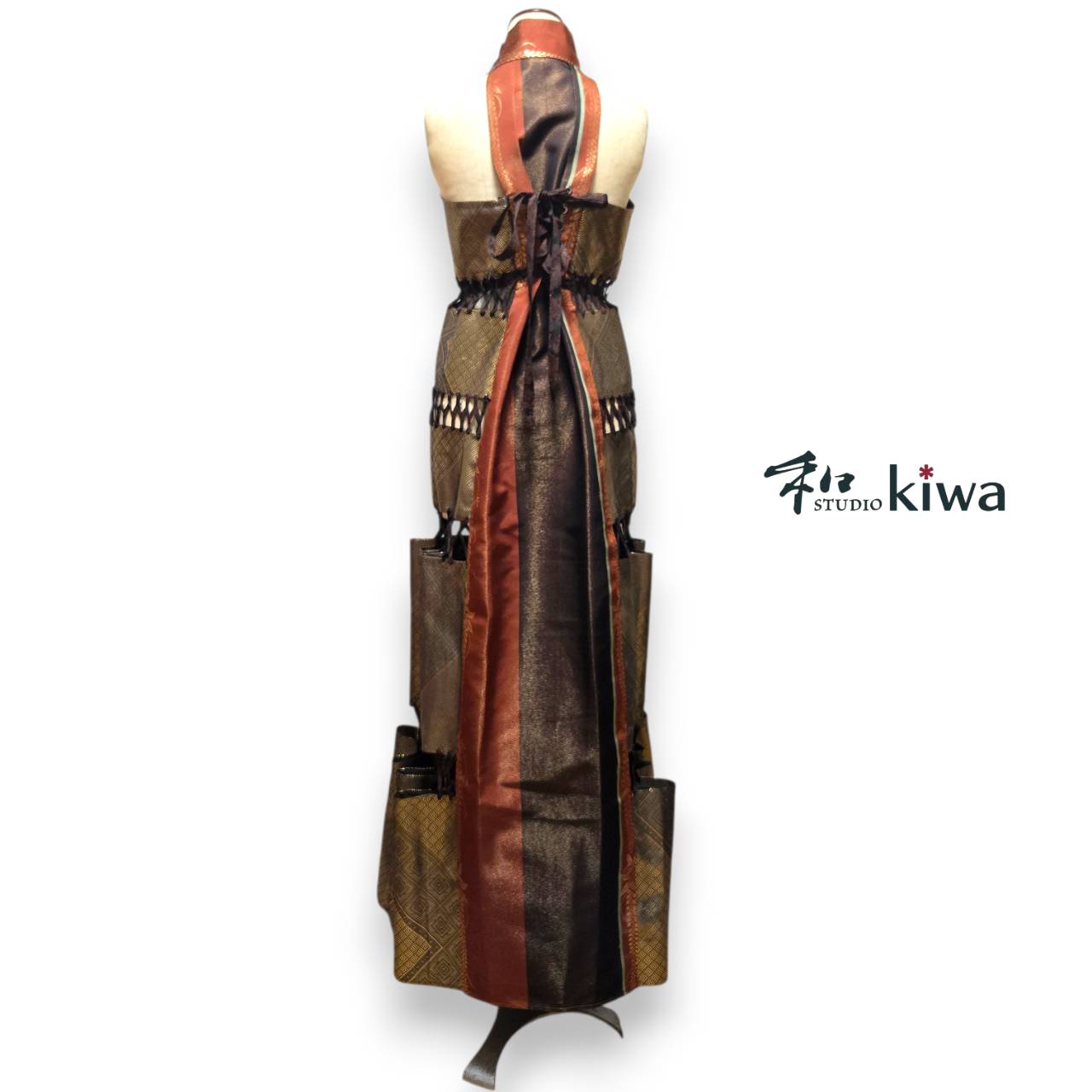 コレクションドレス　　ドロンワークワンピース　帯　　朱ゴールドのドロンワークワンピース