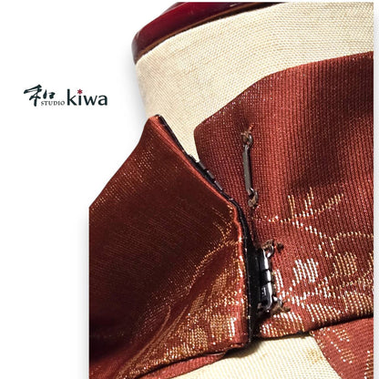 コレクションドレス　　ドロンワークワンピース　帯　　朱ゴールドのドロンワークワンピース