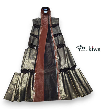 コレクションドレス　　ドロンワークワンピース　帯　　朱ゴールドのドロンワークワンピース