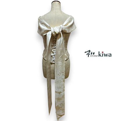 コレクションドレス　　ビスチェ　スカート　セットアップ　袋帯　打掛　白御所車のセットアップドレス