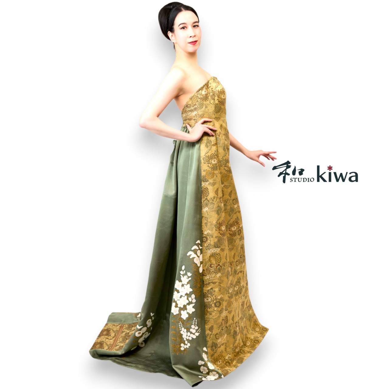 コレクションドレス　　ビスチェドレス　帯　訪問着　菊紋様のビスチェドレス