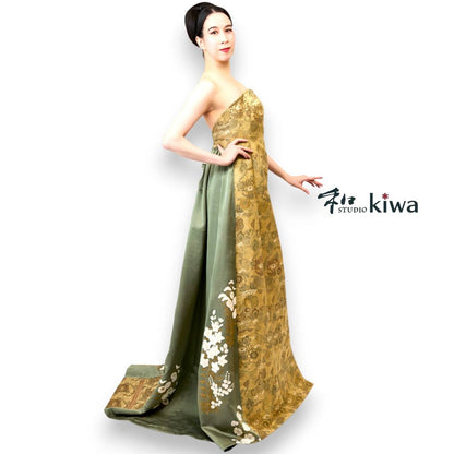 コレクションドレス　　ビスチェドレス　帯　訪問着　菊紋様のビスチェドレス