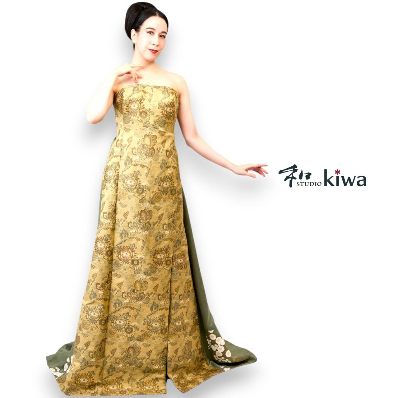 コレクションドレス　　ビスチェドレス　帯　訪問着　菊紋様のビスチェドレス