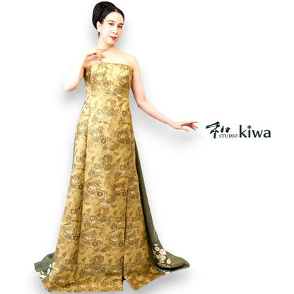 コレクションドレス　　ビスチェドレス　帯　訪問着　菊紋様のビスチェドレス