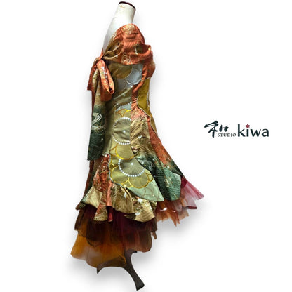 コレクションドレス　　エスカルゴワンピース　振袖　帯　花文様エスカルゴワンピース