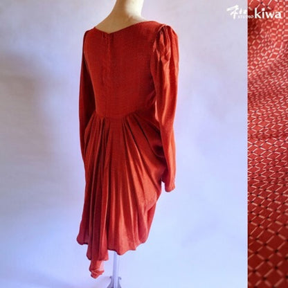 626001 着物リメイク 格子柄ドレープワンピース / Upcycled Kimono Draped Dress with Check Pattern